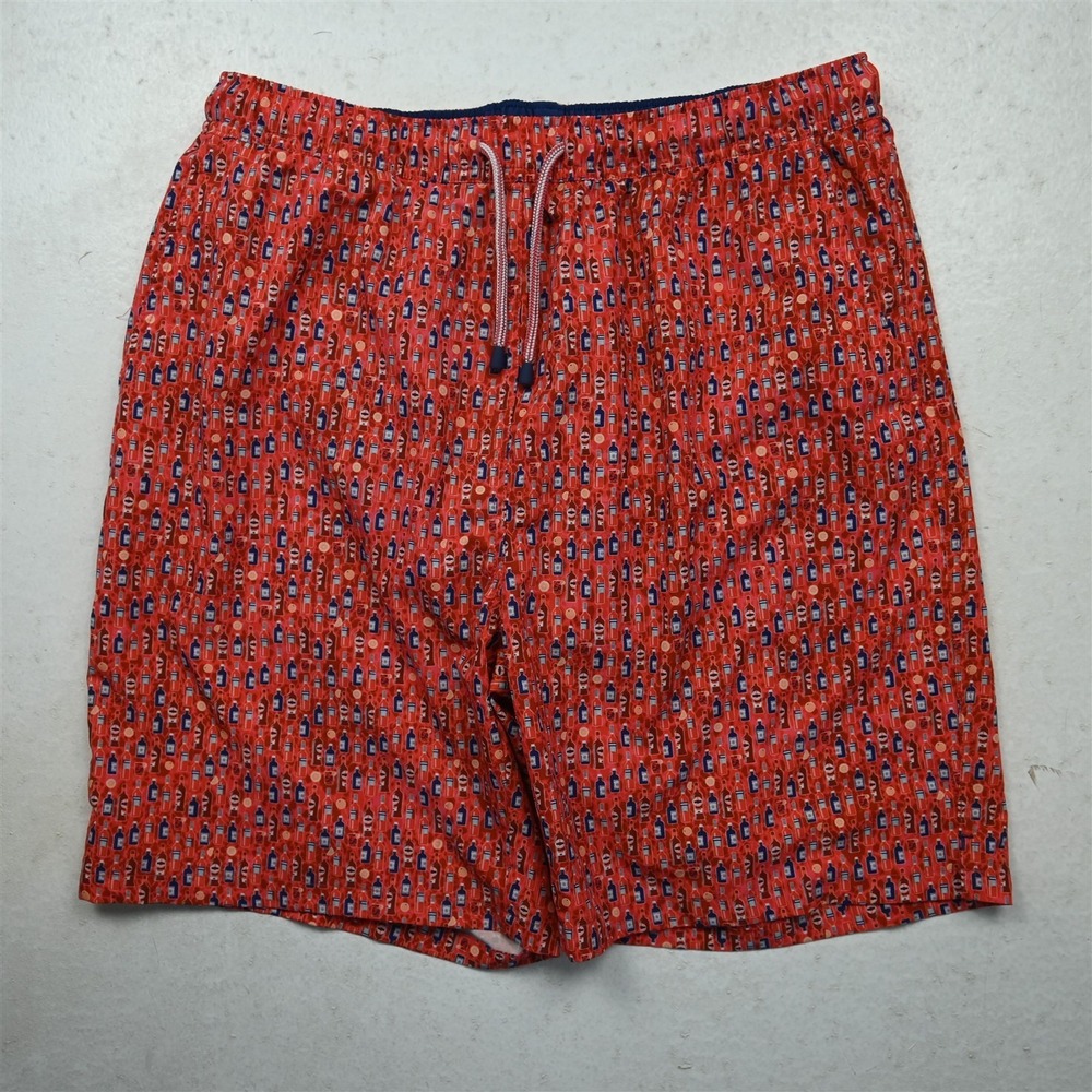 Peter Millar Lx7" Red Blue Bottles Wine Seaside Lined Pull On Trunks Mens Shorts